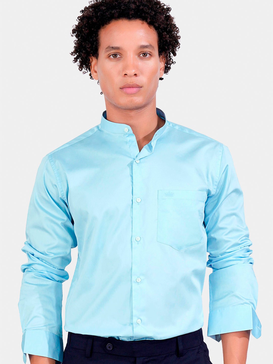 

FRENCH CROWN Standard Regular Fit Opaque Cotton Formal Shirt, Blue