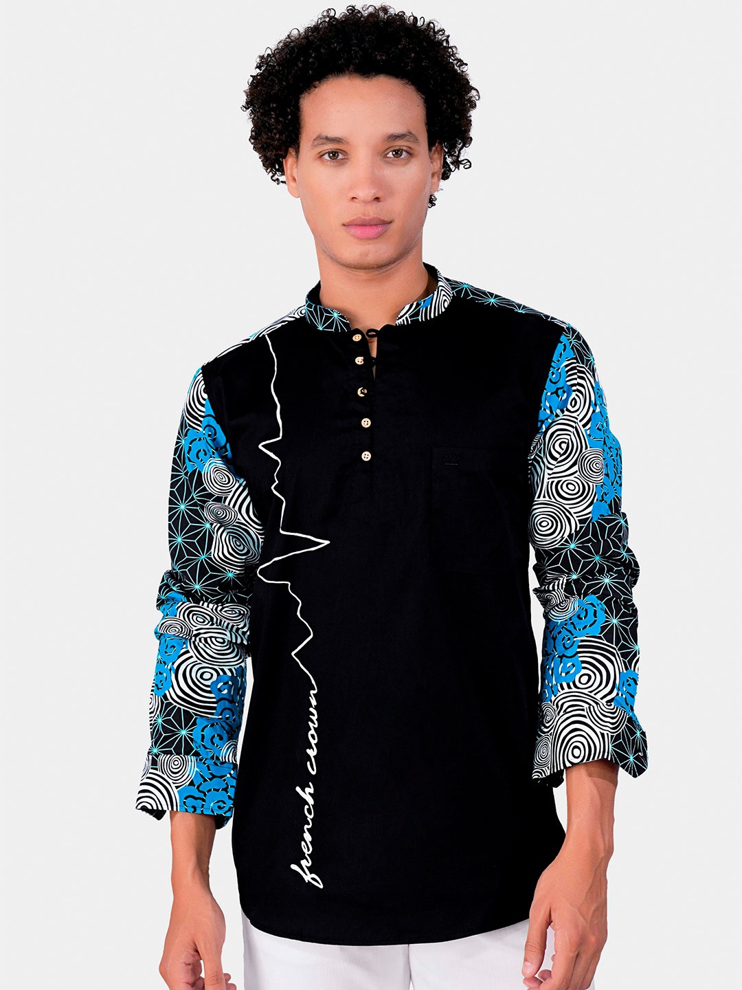 

FRENCH CROWN Geometric Printed Standard Regular Fit Opaque Cotton Casual Shirt, Black