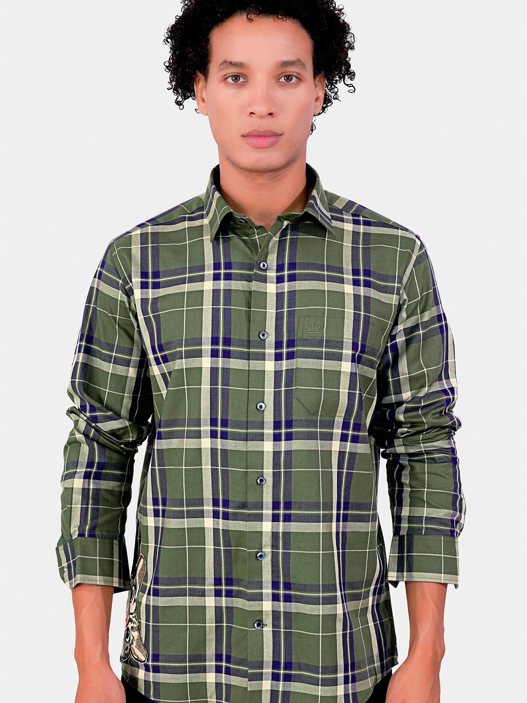 

FRENCH CROWN Tartan Checked Standard Regular Fit Opaque Cotton Casual Shirt, Green