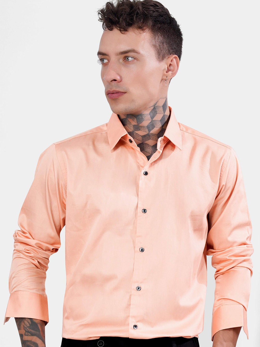 

FRENCH CROWN Standard Spread Collar Cotton Formal Shirt, Orange