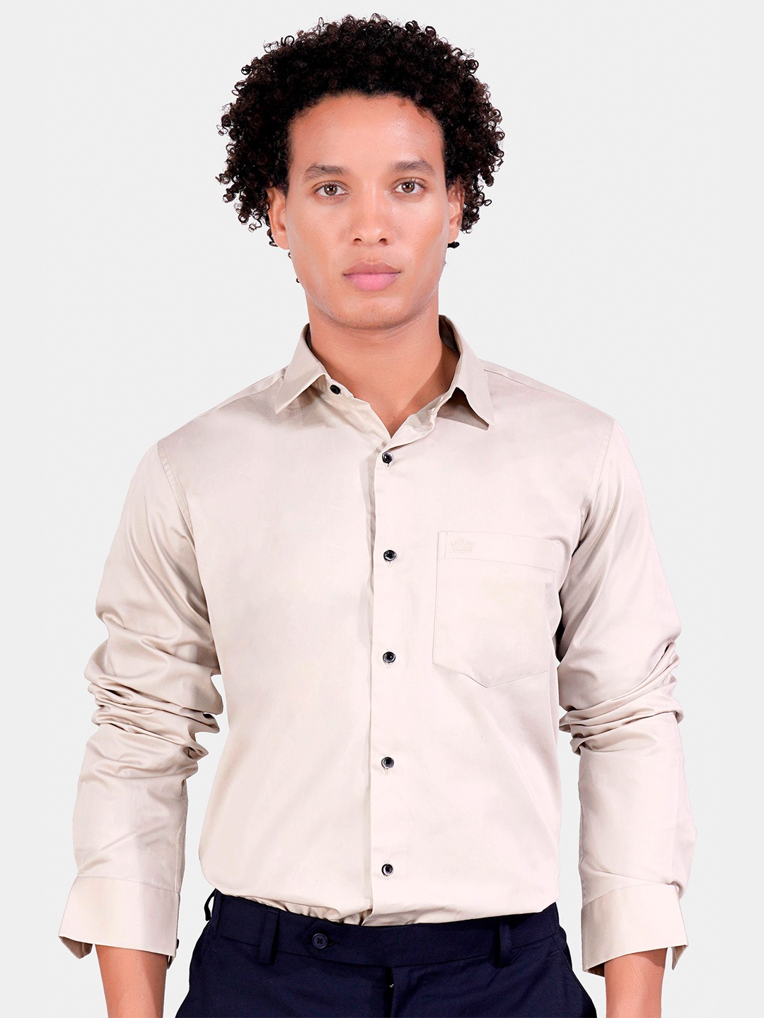 

FRENCH CROWN Spread Collar Cotton Formal Shirt, Cream