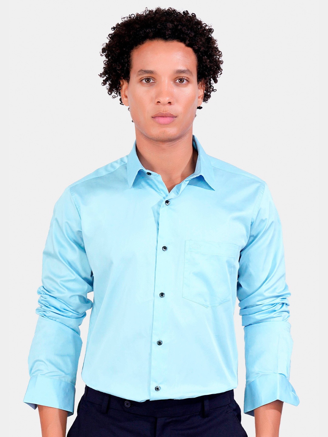 

FRENCH CROWN Spread Collar Cotton Formal Shirt, Blue