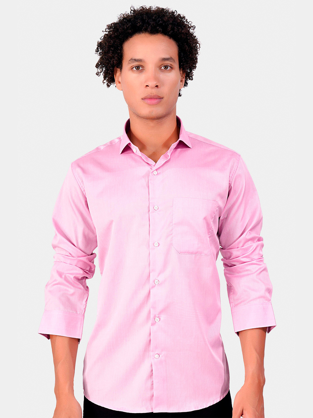 

FRENCH CROWN Spread Collar Cotton Formal Shirt, Pink