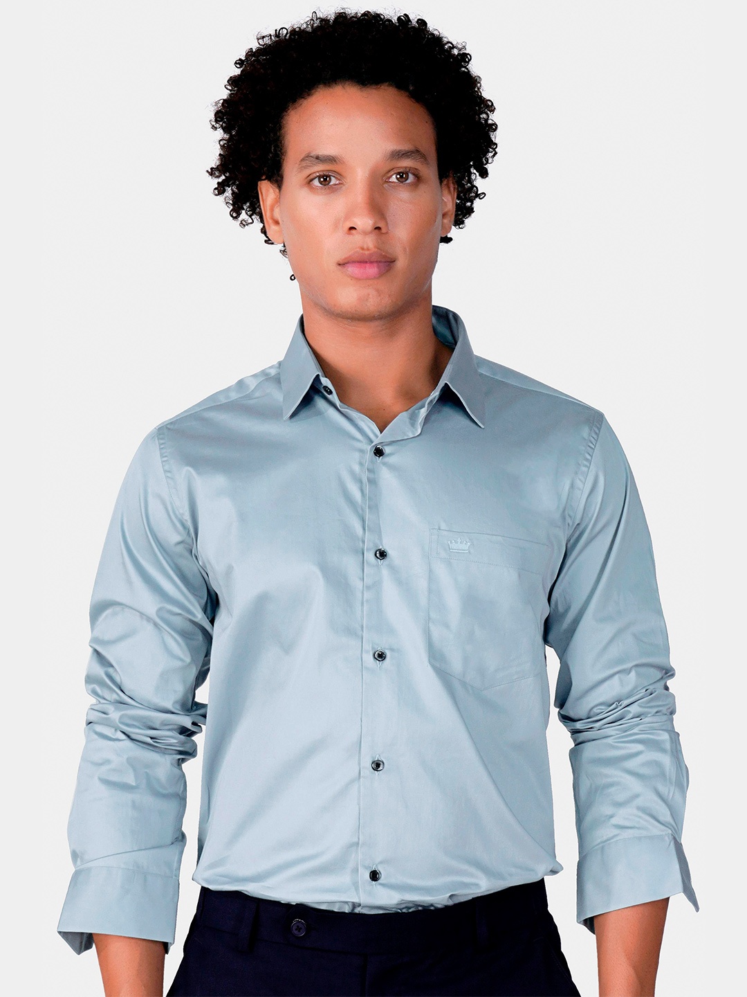 

FRENCH CROWN Standard Spread Collar Cotton Formal Shirt, Blue