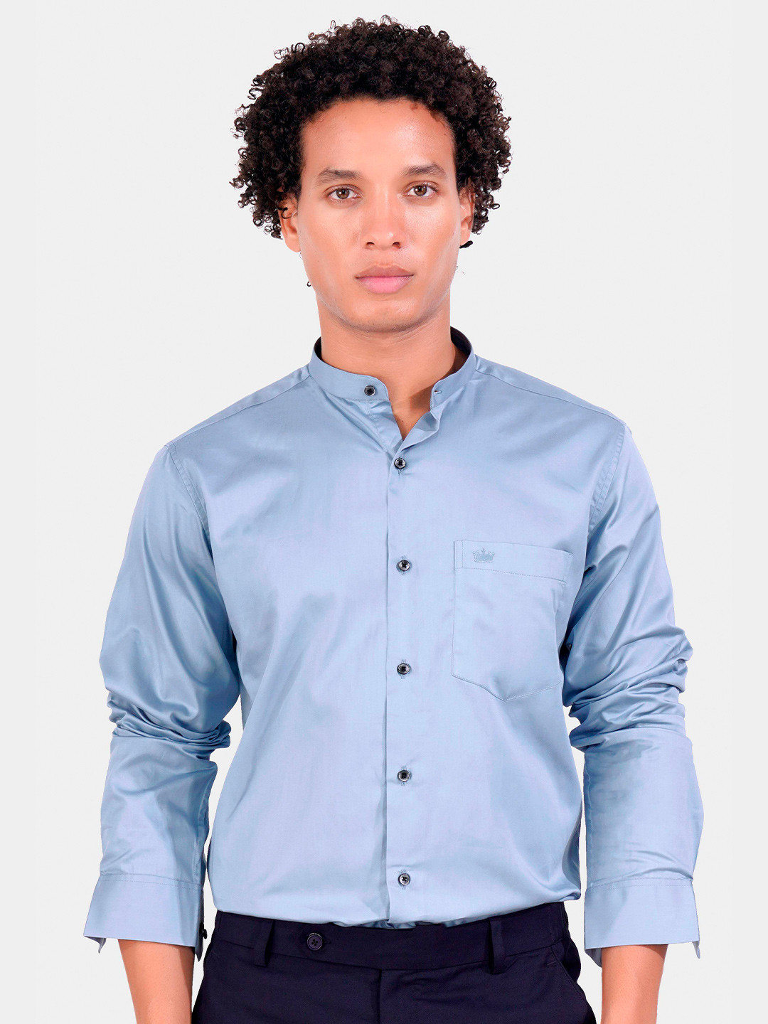 

FRENCH CROWN Standard Band Collar Cotton Formal Shirt, Blue