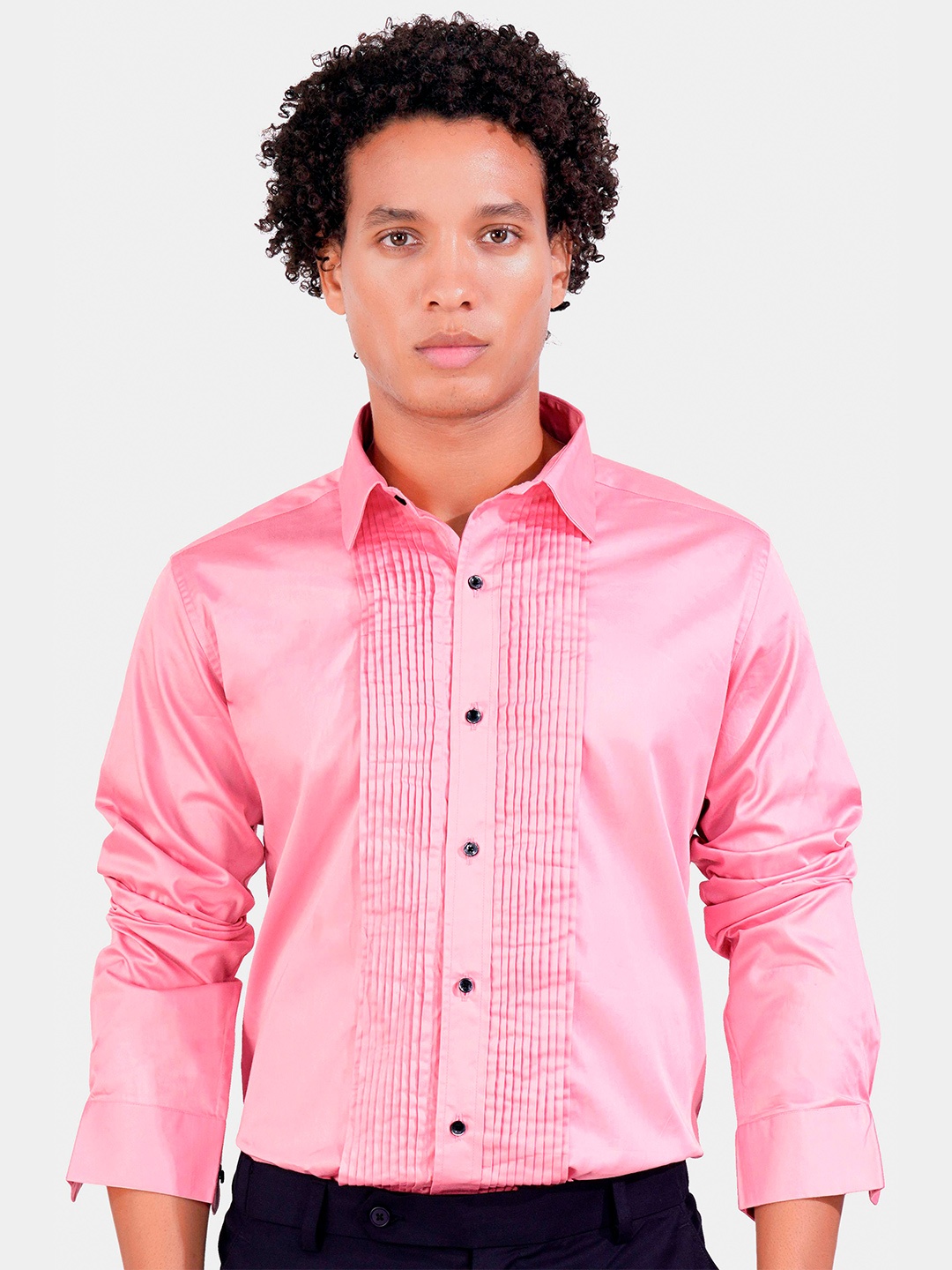 

FRENCH CROWN Standard Pin Tucks Detail Cotton Formal Shirt, Pink