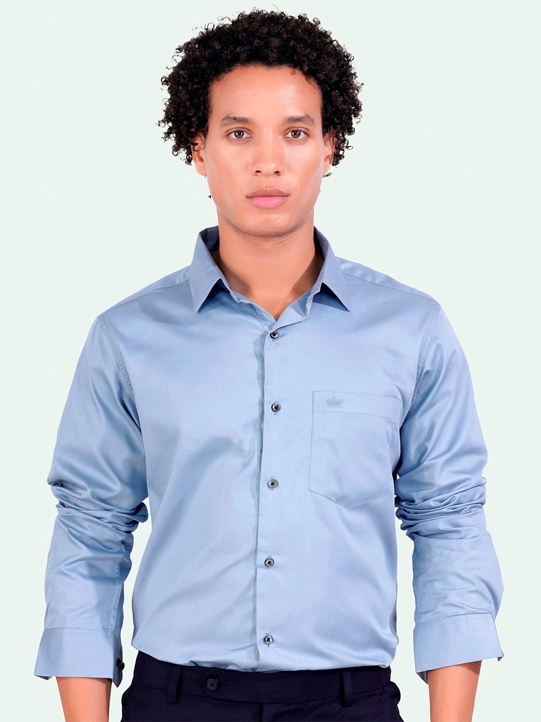 

FRENCH CROWN Standard Opaque Cotton Casual Shirt, Blue