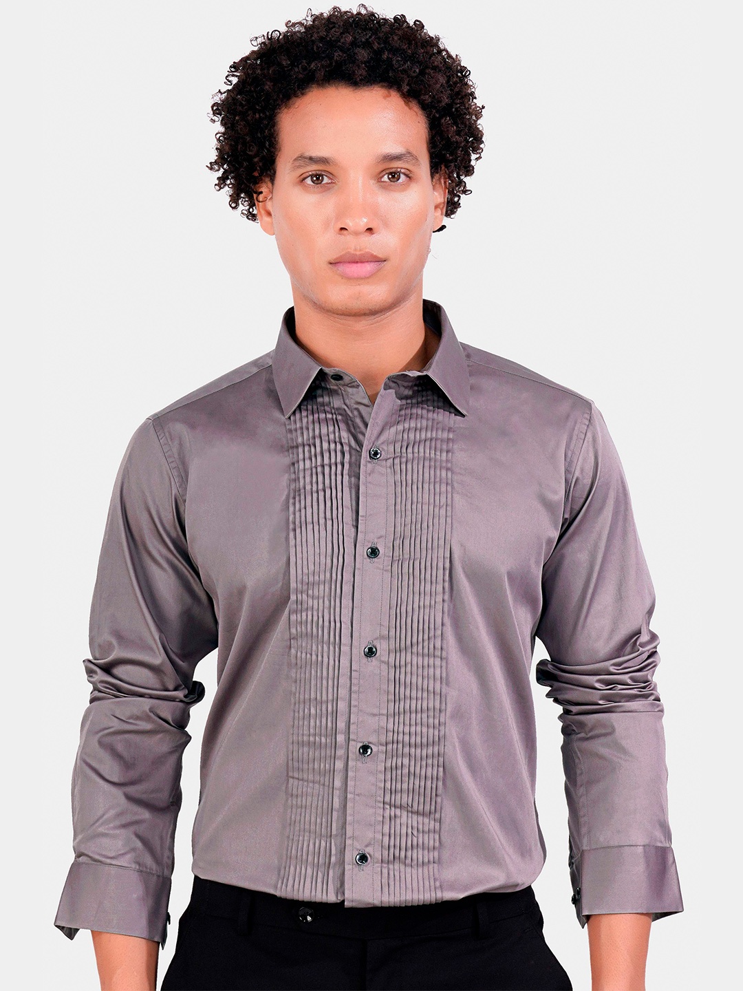 

FRENCH CROWN Standard Opaque Cotton Casual Shirt, Grey
