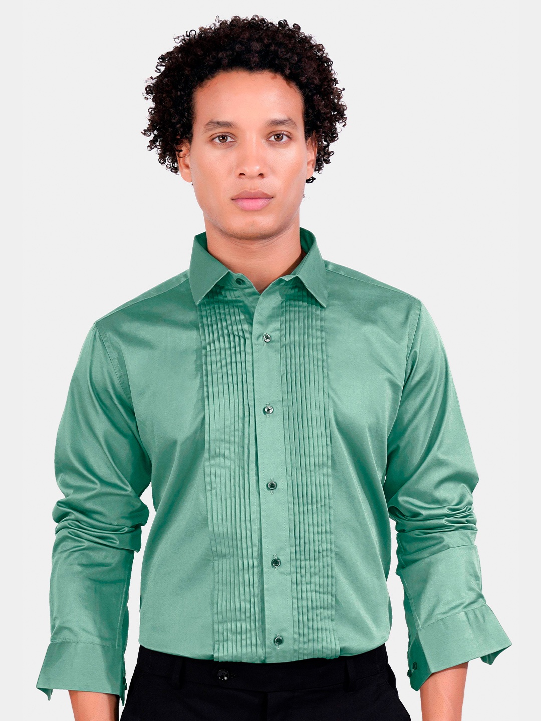 

FRENCH CROWN Standard Opaque Cotton Casual Shirt, Green