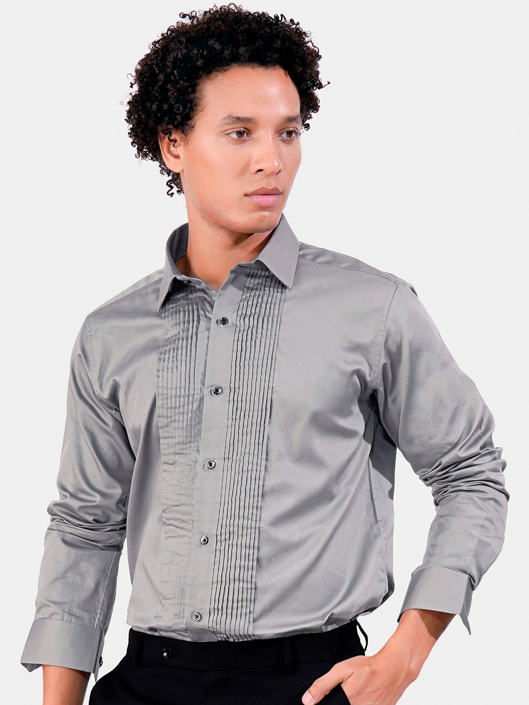 

FRENCH CROWN Standard Opaque Cotton Casual Shirt, Grey