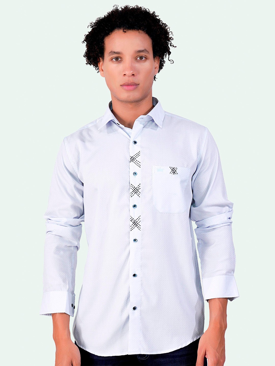 

FRENCH CROWN Standard Opaque Cotton Casual Shirt, Blue