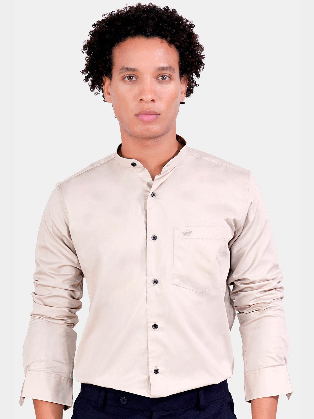 

FRENCH CROWN Standard Opaque Cotton Casual Shirt, Cream