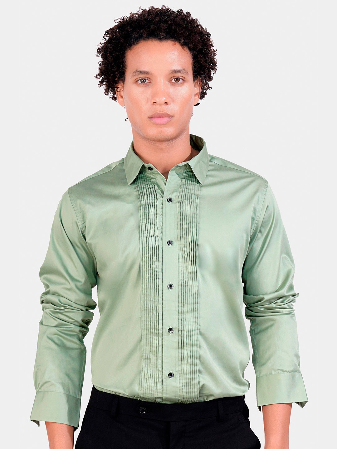 

FRENCH CROWN Standard Opaque Cotton Casual Shirt, Green