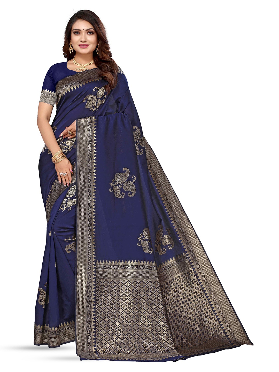 

KALINI Woven Design Zari Kanjeevaram Saree, Blue