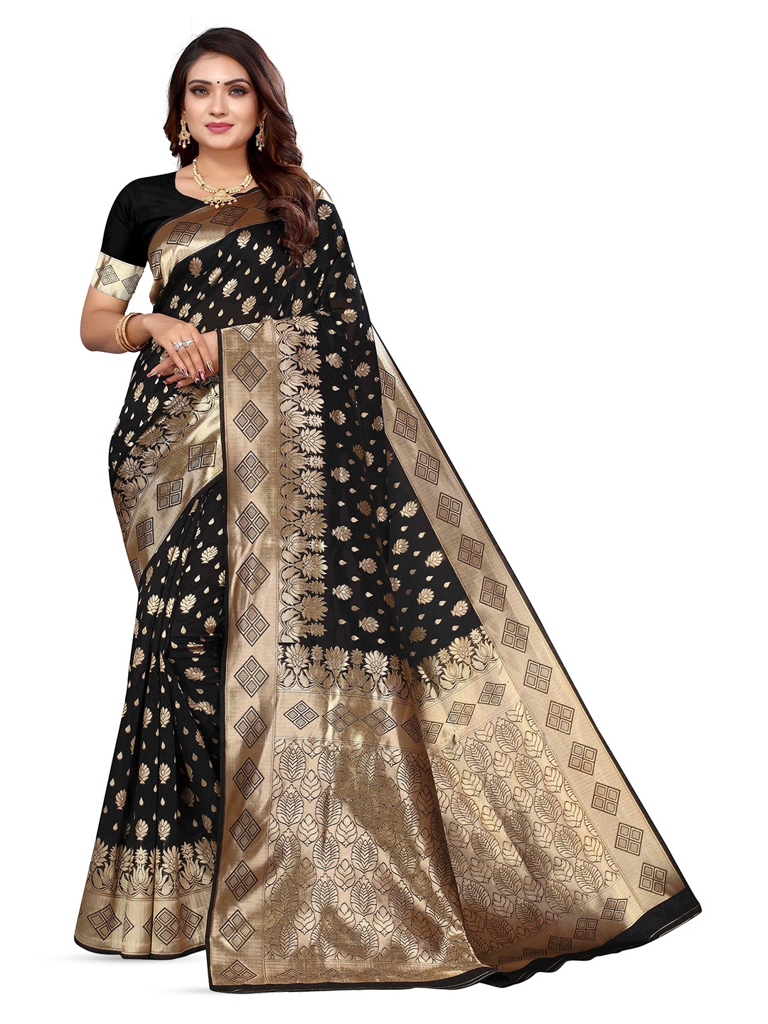

KALINI Woven Design Zari Kanjeevaram Saree, Black