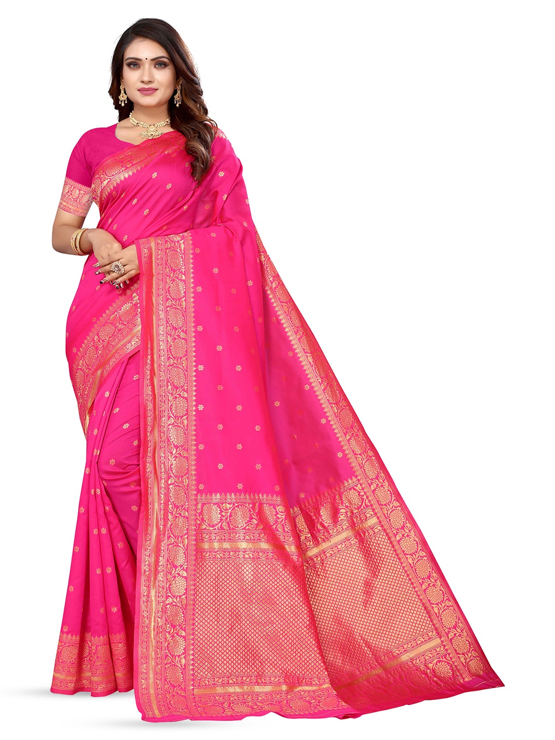 

KALINI Woven Design Zari Kanjeevaram Saree, Pink