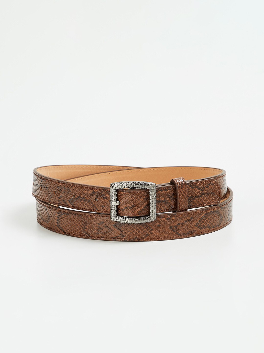 

Ginger by Lifestyle Women Textured Slim Belt, Brown