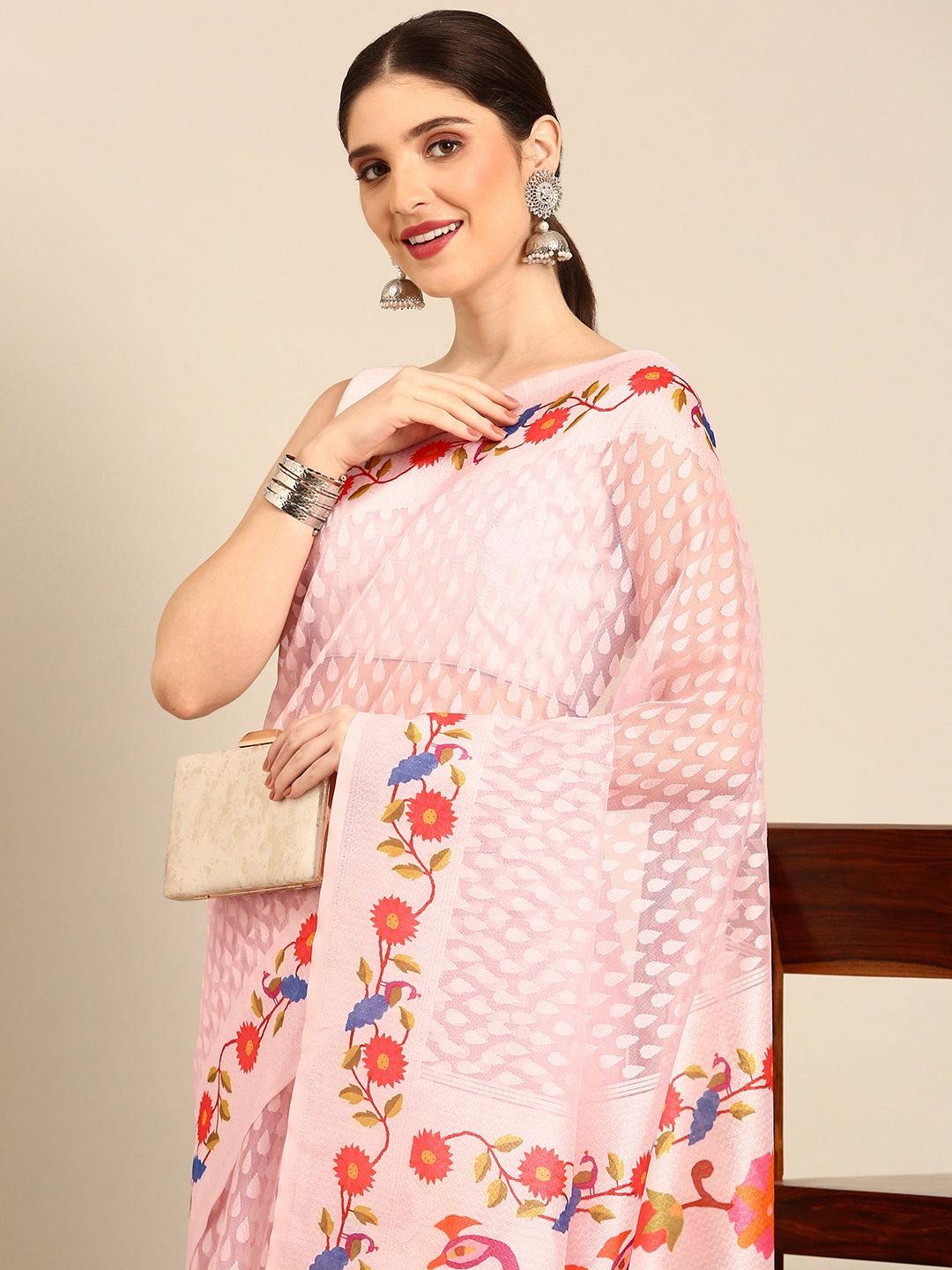 

Simaaya Woven Design Kota Saree, Pink
