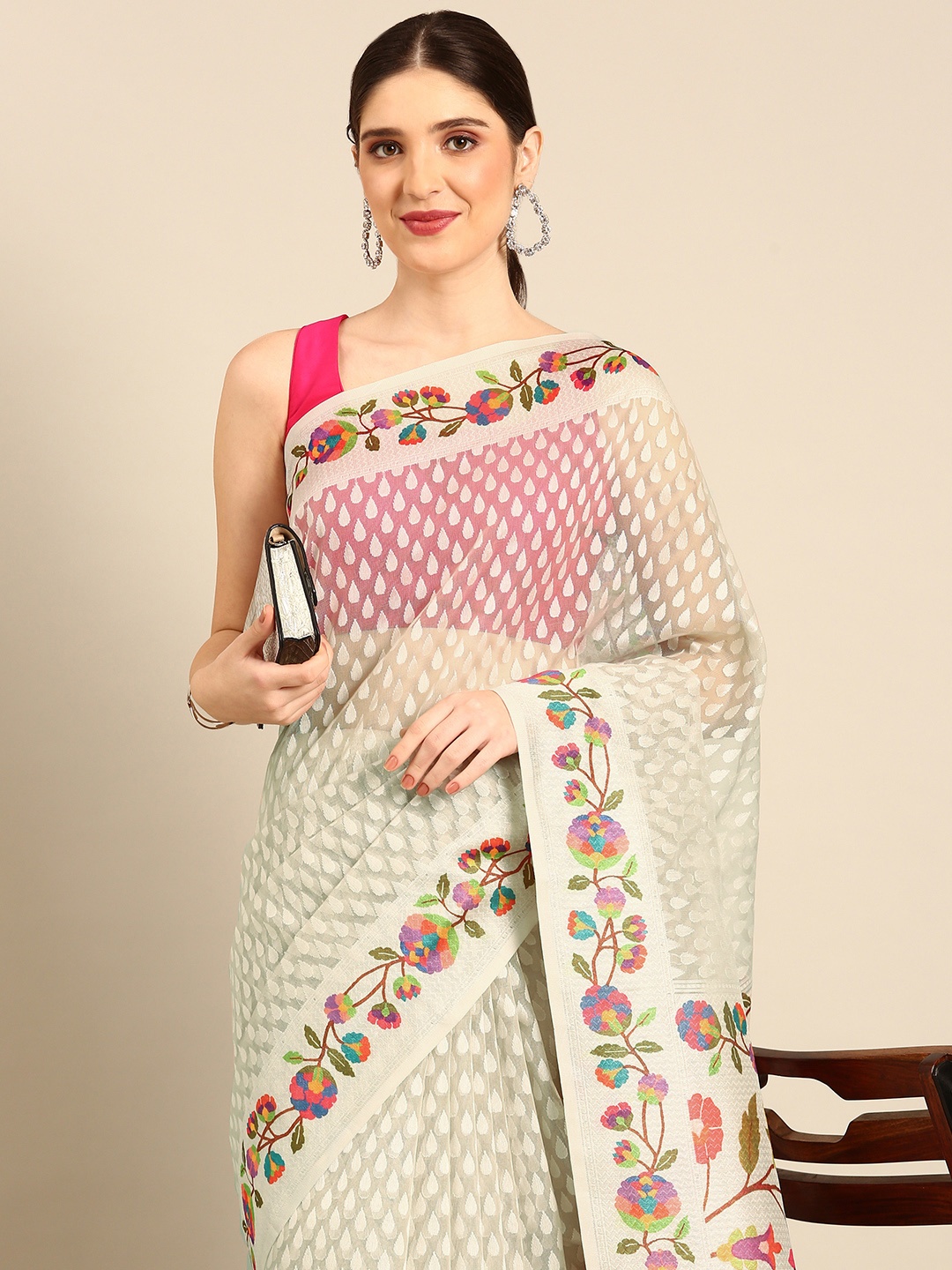 

Simaaya Woven Design Kota Saree, Beige