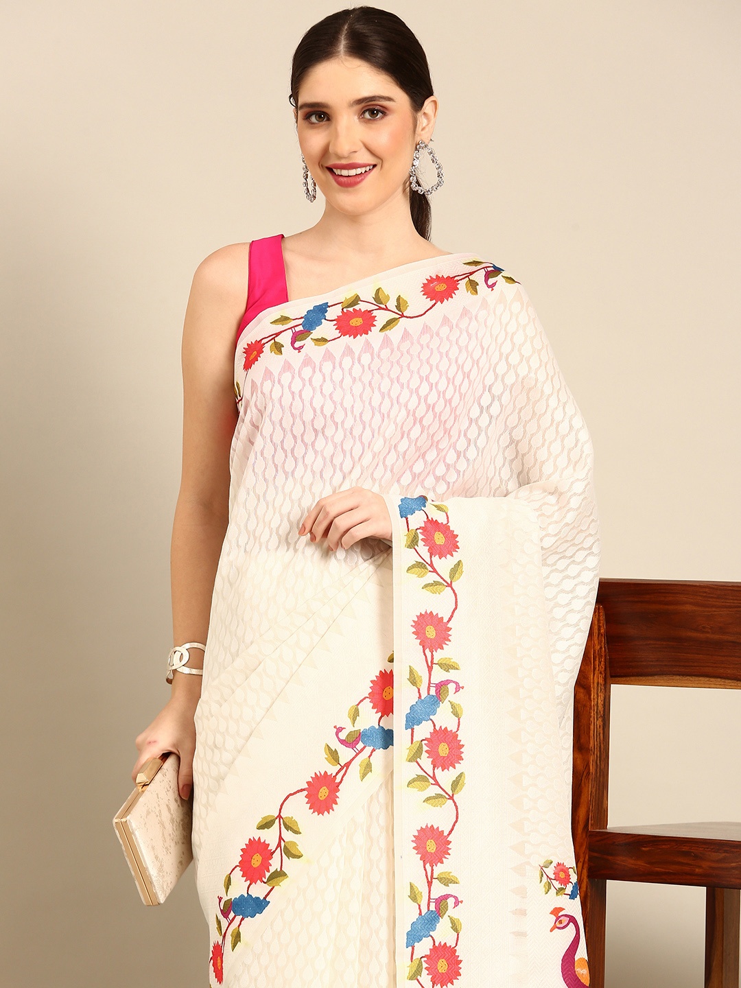 

Simaaya Woven Design Kota Saree, Off white