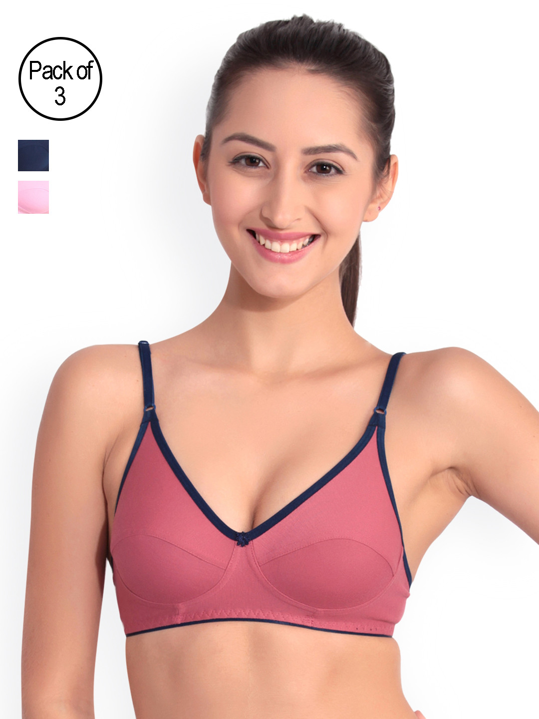 

Floret Pack of 3 Full-Coverage Bras, Pink