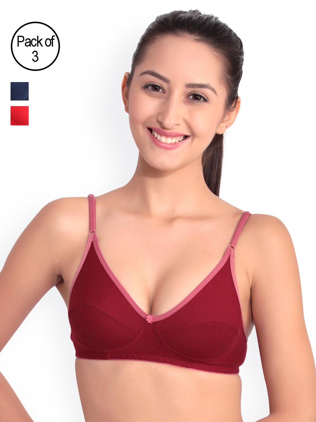

Floret Pack of 3 Full-Coverage Bras, Navy blue