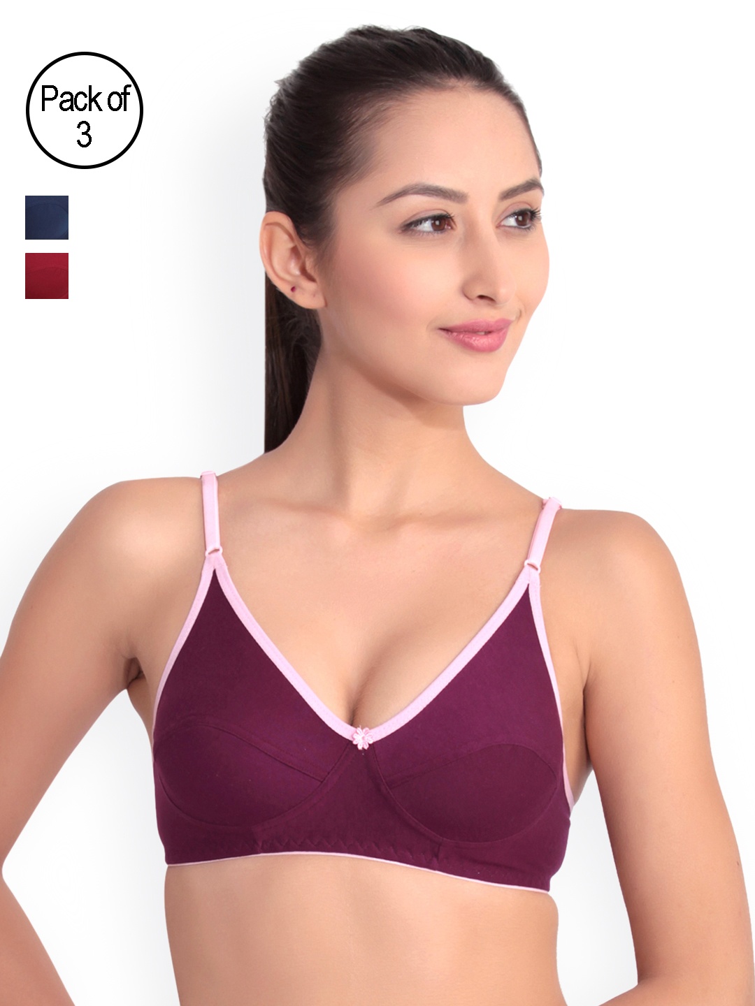 

Floret Pack of 3 Full-Coverage Bras, Maroon