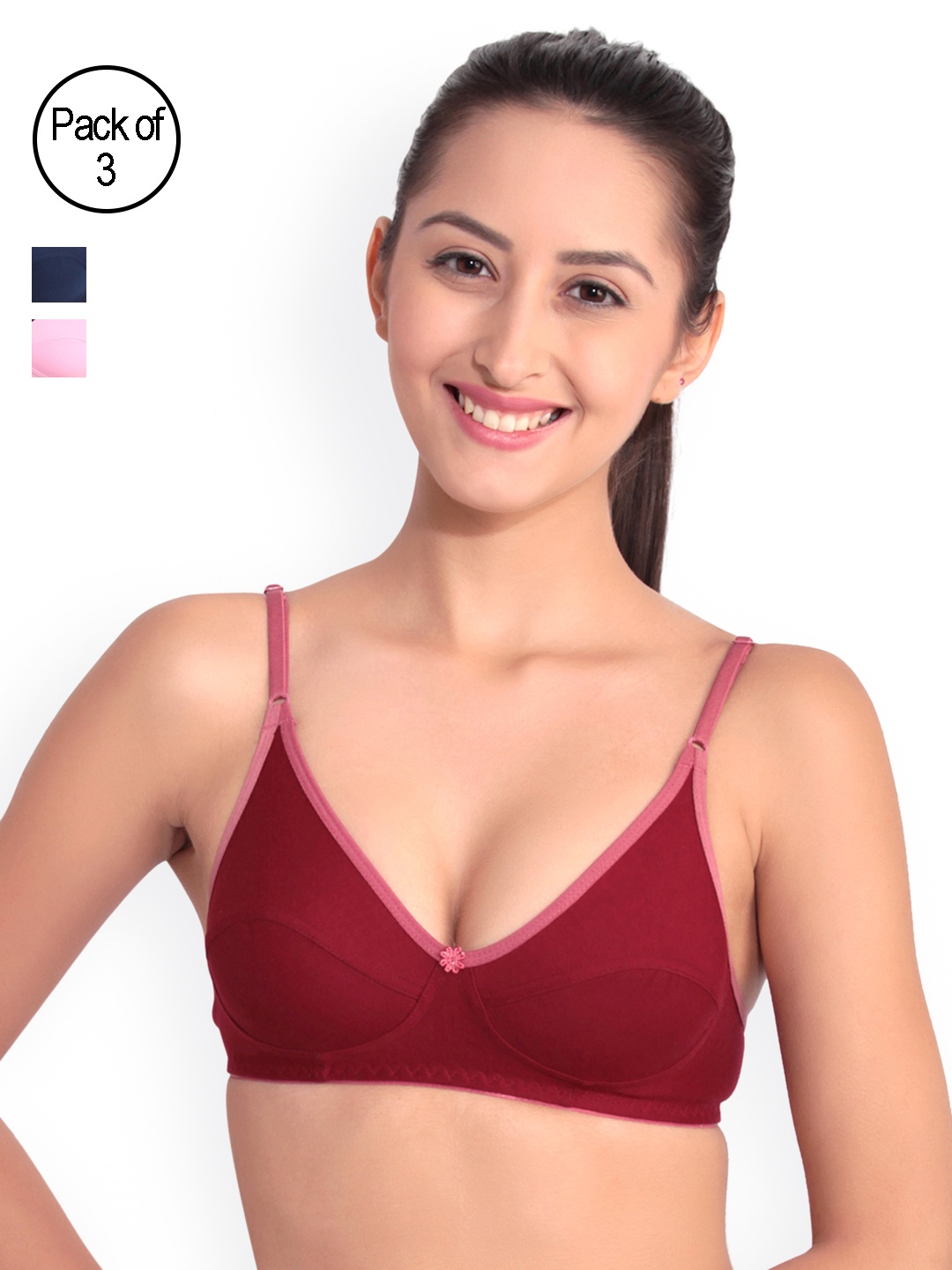 

Floret Pack of 3 Full-Coverage Bras, Pink