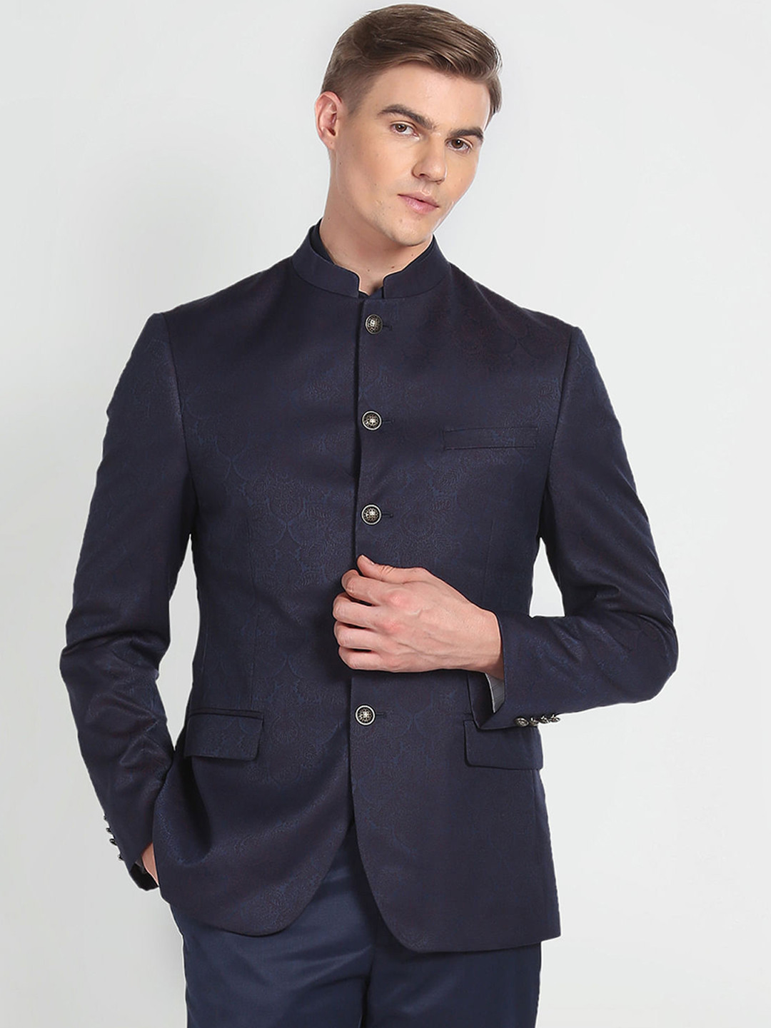 

Arrow Mandarin Collar Two-Piece Party Suit, Navy blue