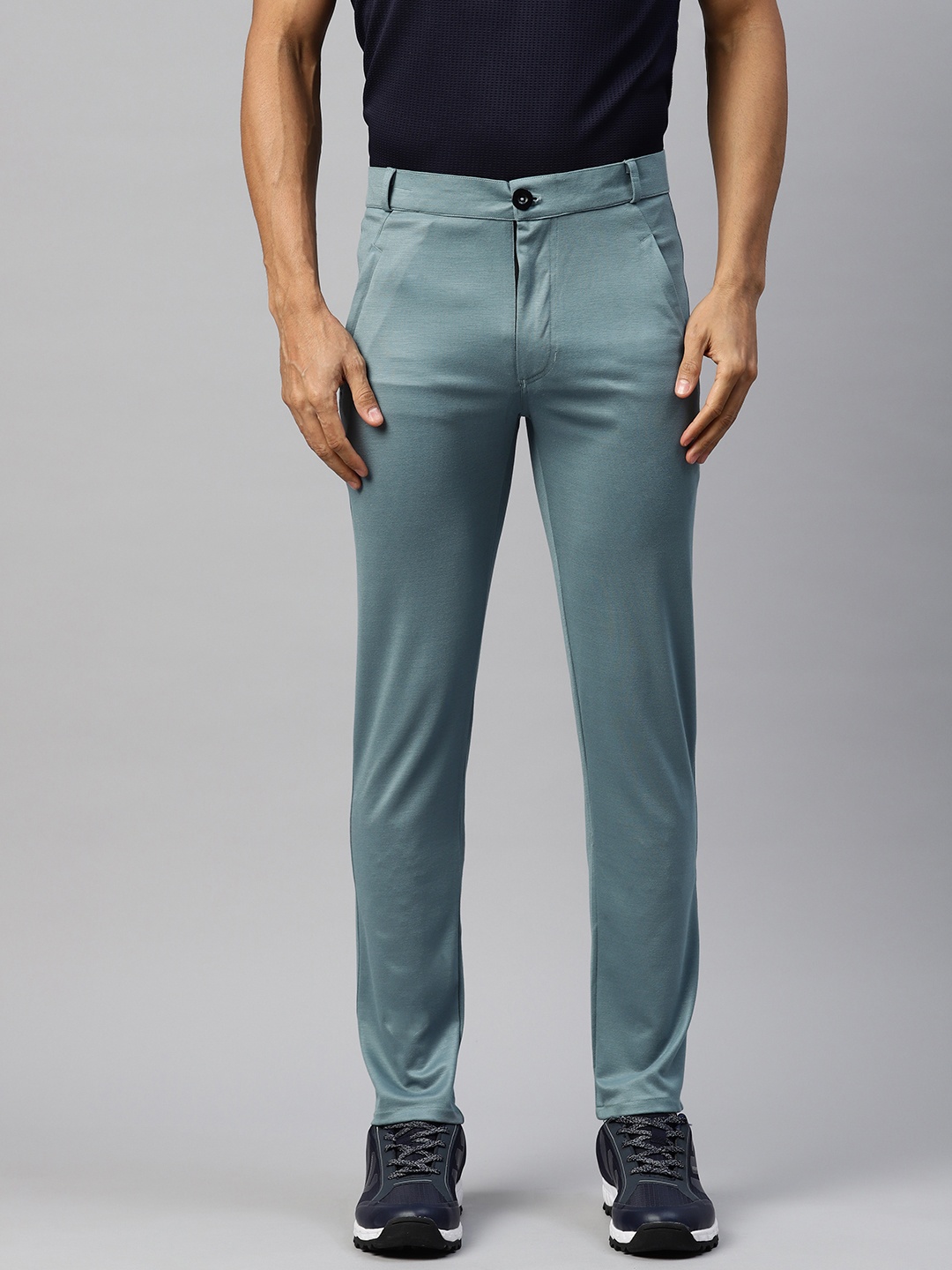 

TOM BURG Men Solid Mid-Rise Tapered Fit Chinos, Teal