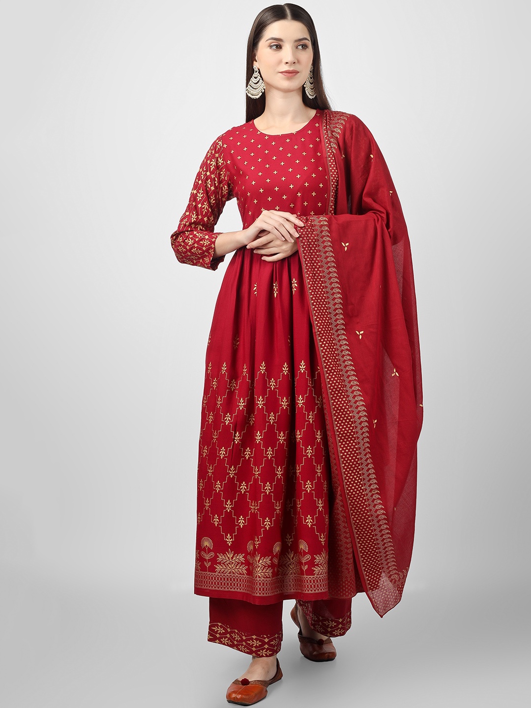 

misbis Ethnic Motifs Printed Anarkali Gotta Patti Kurta with Trousers & Dupatta, Maroon