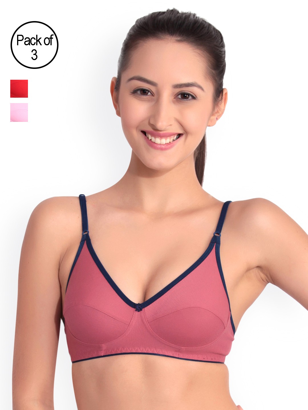 

Floret Pack of 3 Full-Coverage Bras, Pink