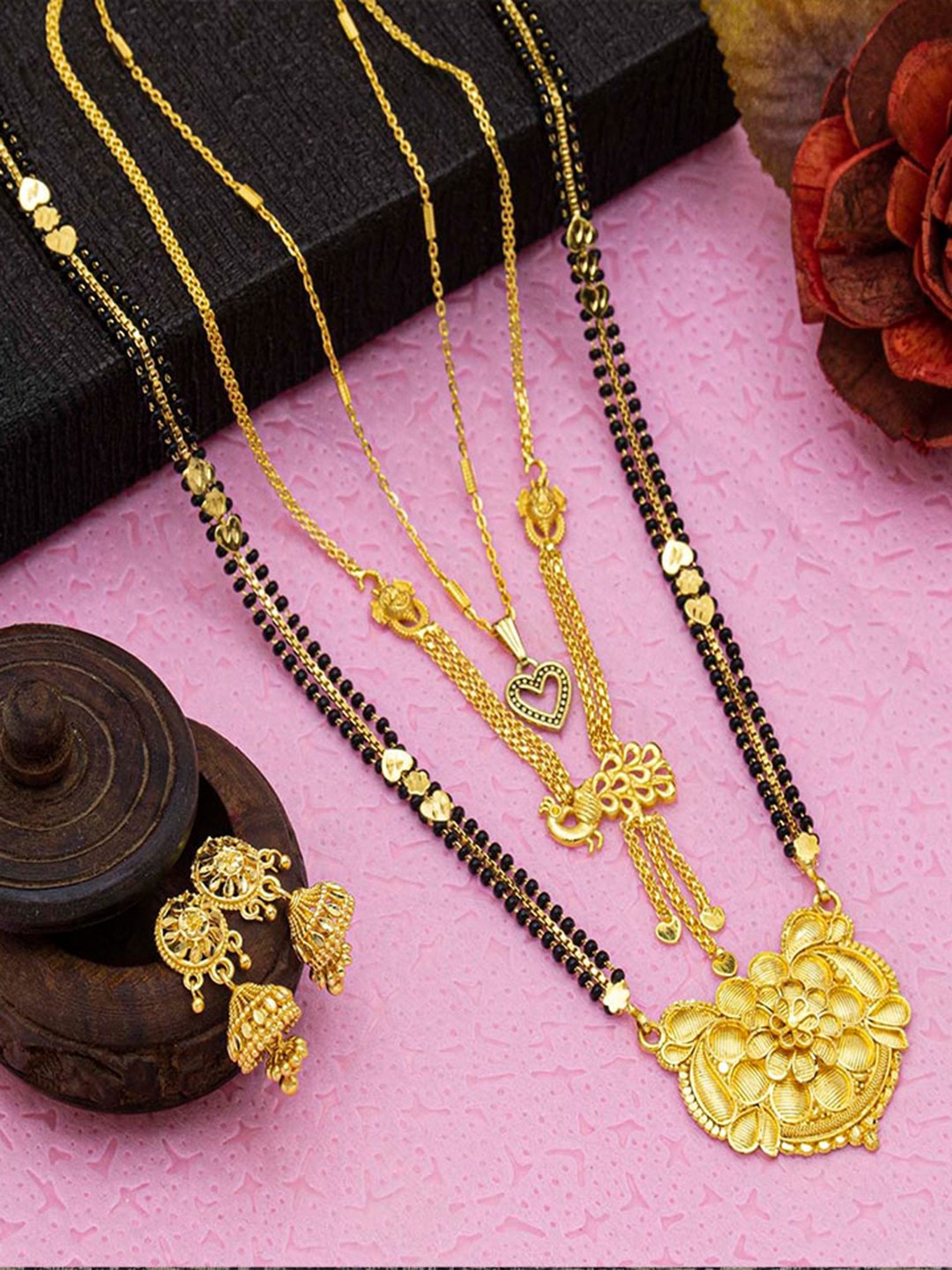 

Ramdev Art Fashion Jwellery Gold-Plated Mangalsutra & Chain With Necklace & Earrings