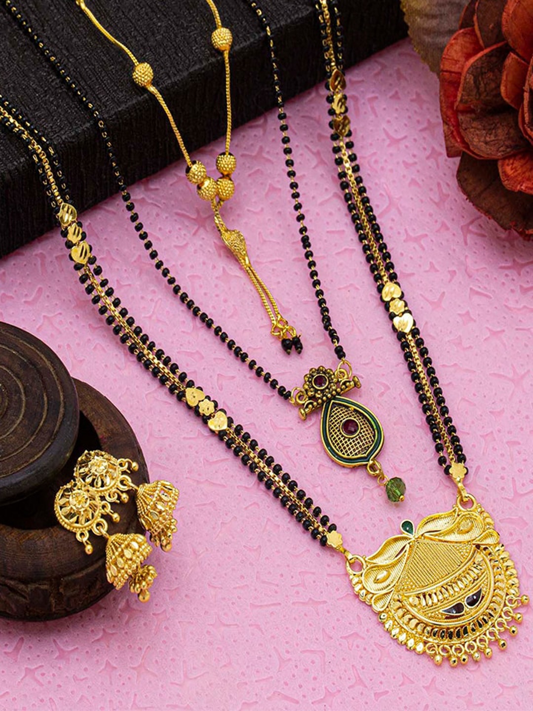 

Ramdev Art Fashion Jwellery Gold-Plated Mangalsutra & Chain With Necklace & Earrings