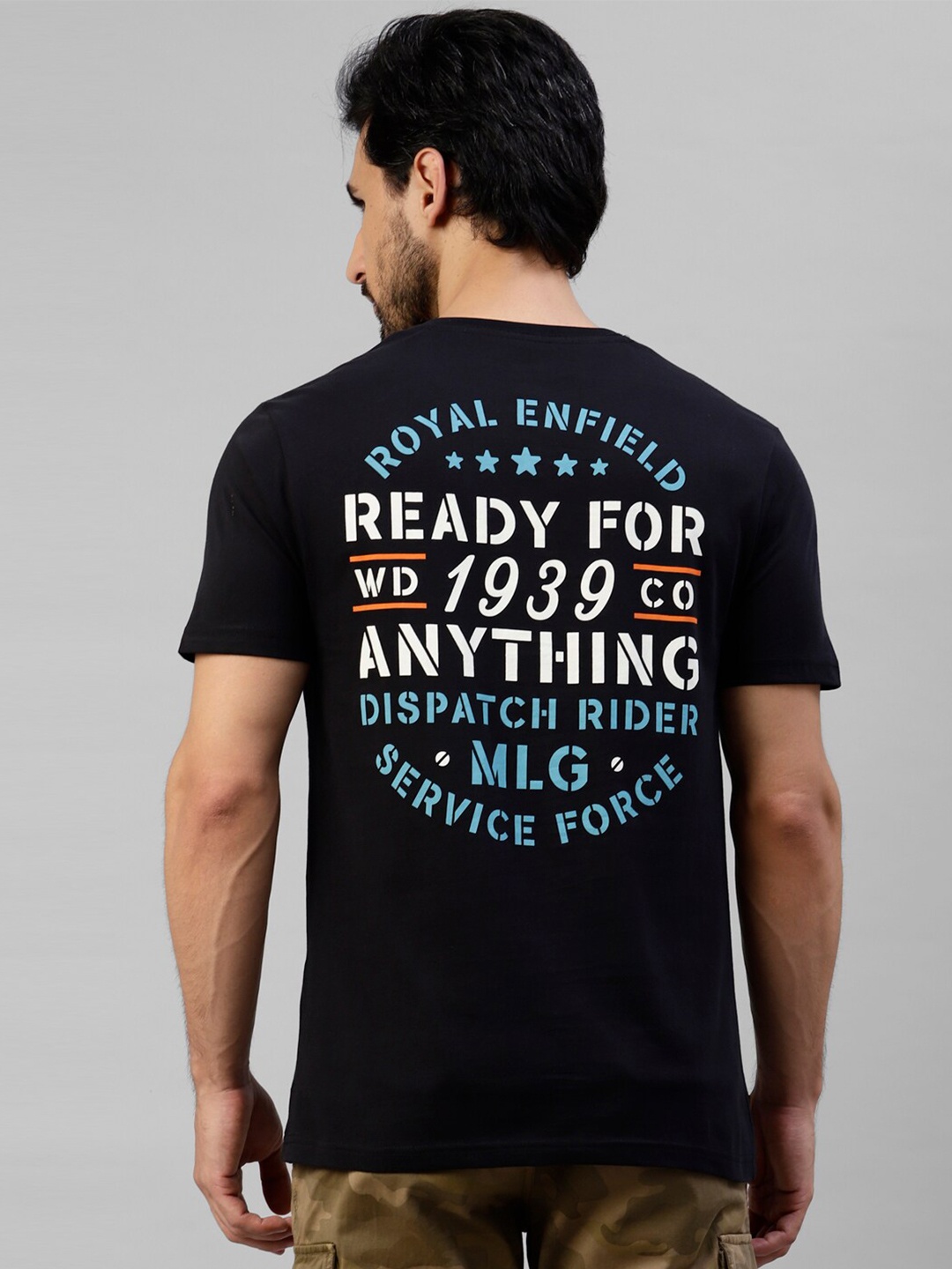 Royal Enfield Typography Printed Cotton T-shirt, Black