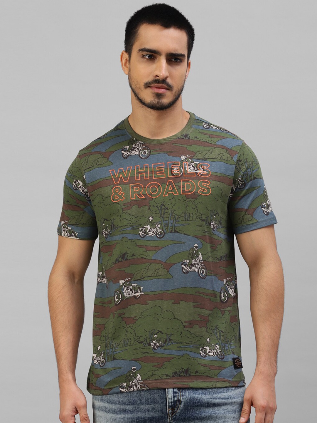 

Royal Enfield Graphic Printed Cotton T-shirt, Olive