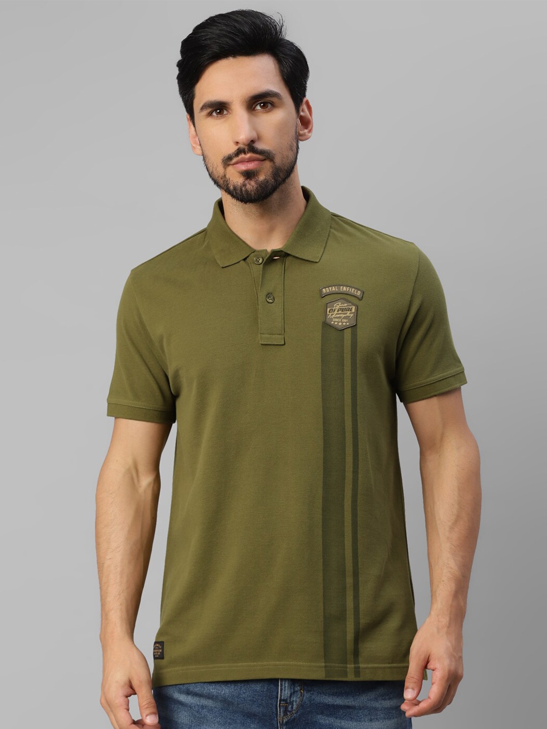 

Royal Enfield Polo Collar Short Sleeves Cotton T-shirt, Olive