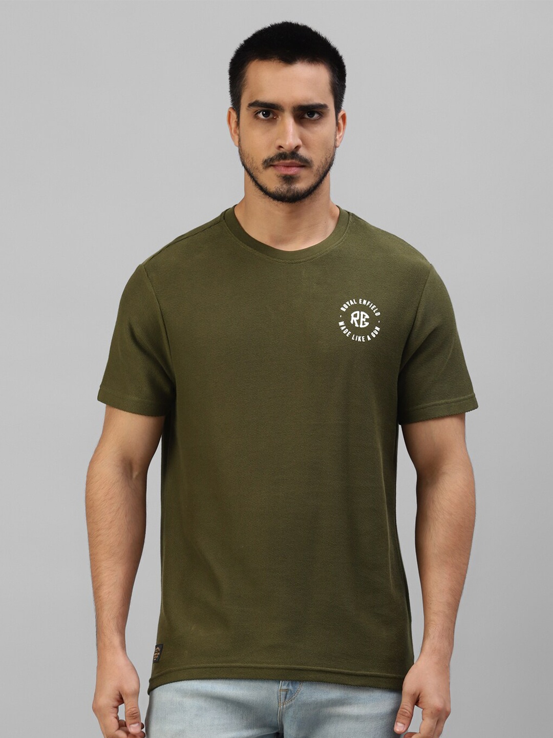 

Royal Enfield Round Neck Short Sleeves Cotton T-shirt, Olive