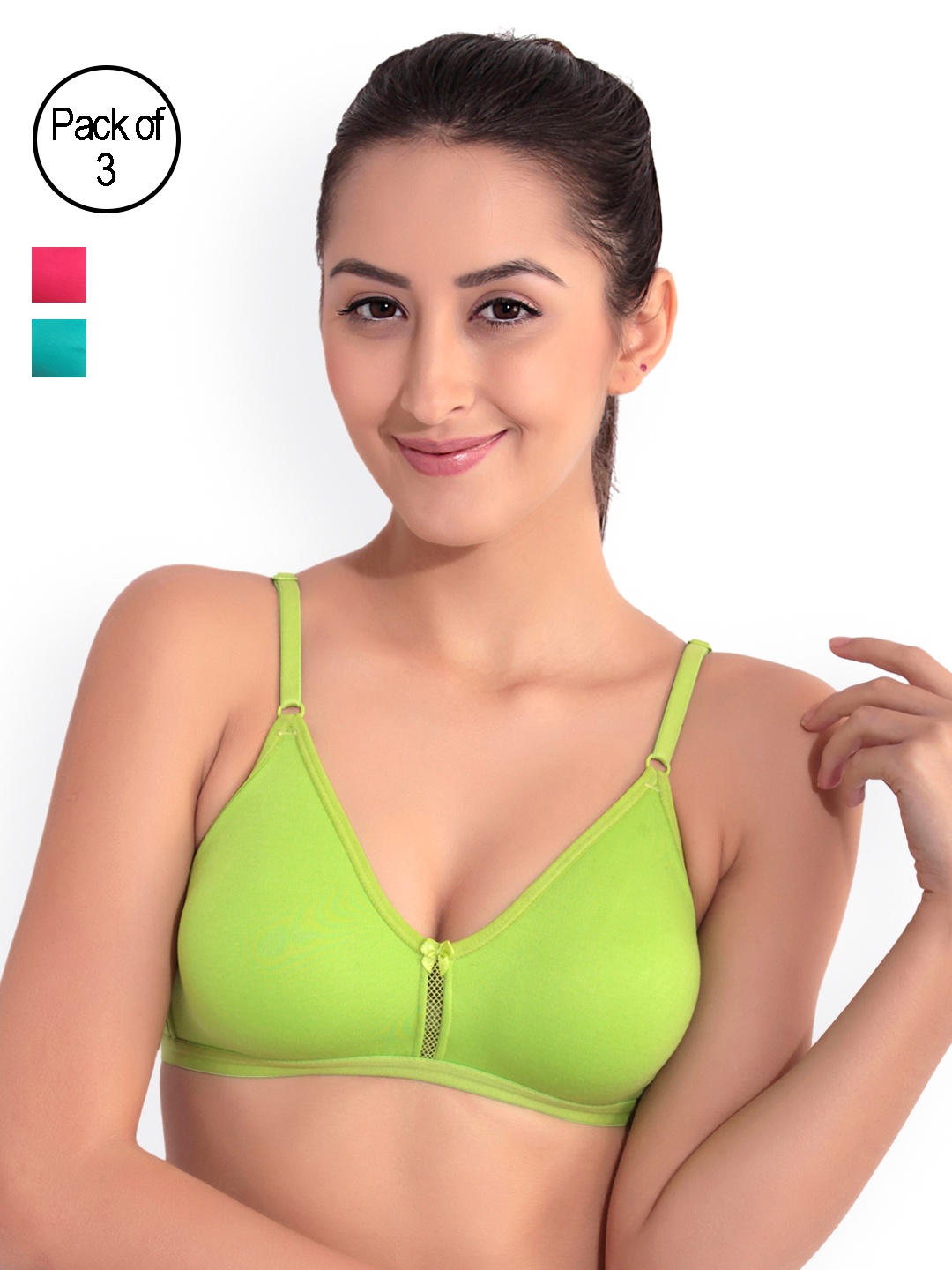 

Floret Pack of 3 Full-Coverage Bras, Lime green