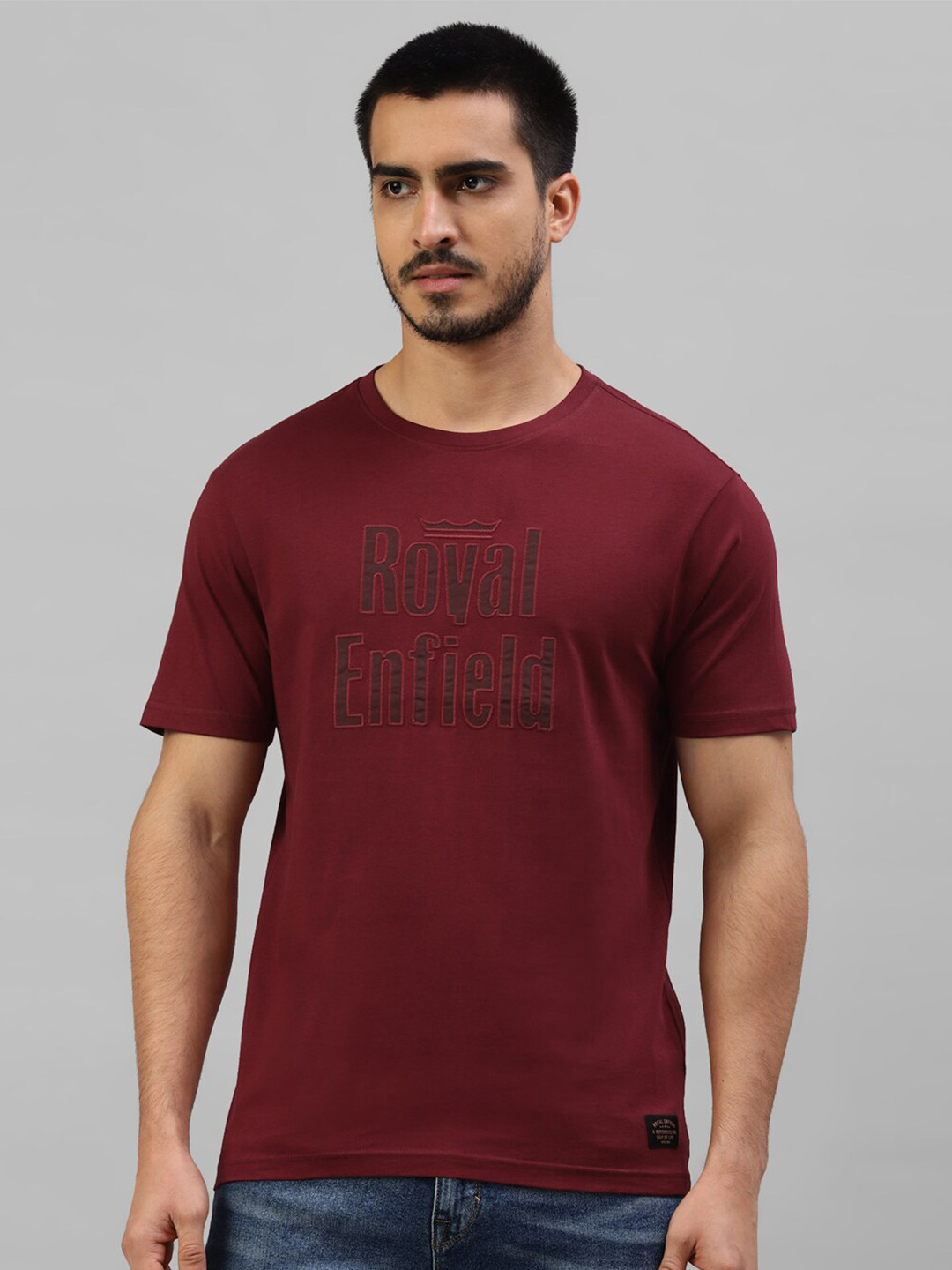 

Royal Enfield Typography Printed Regular Fit Pure Cotton Casual T-shirt, Burgundy