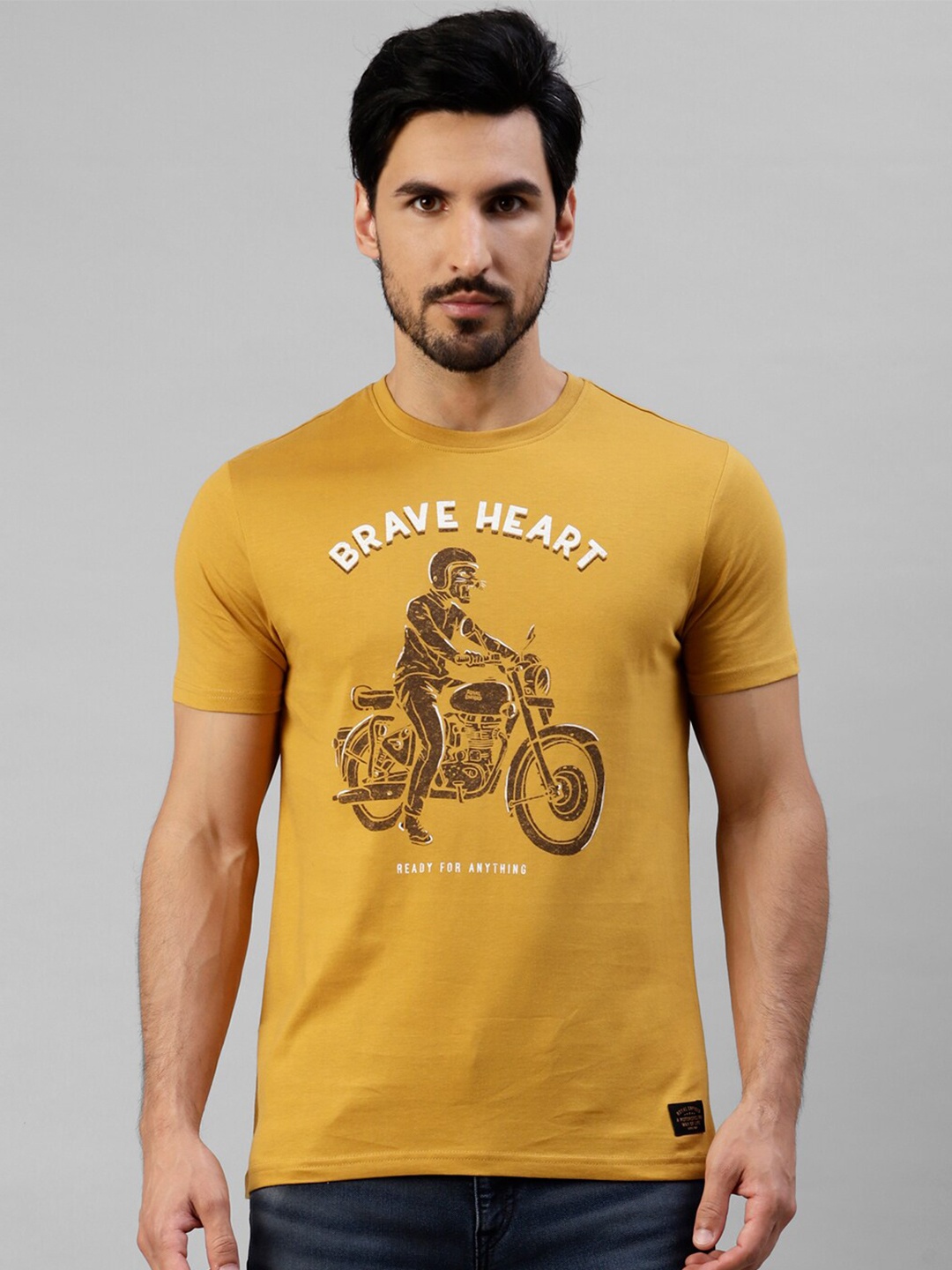 

Royal Enfield Graphic Printed Regular Fit Pure Cotton Casual T-shirt, Mustard