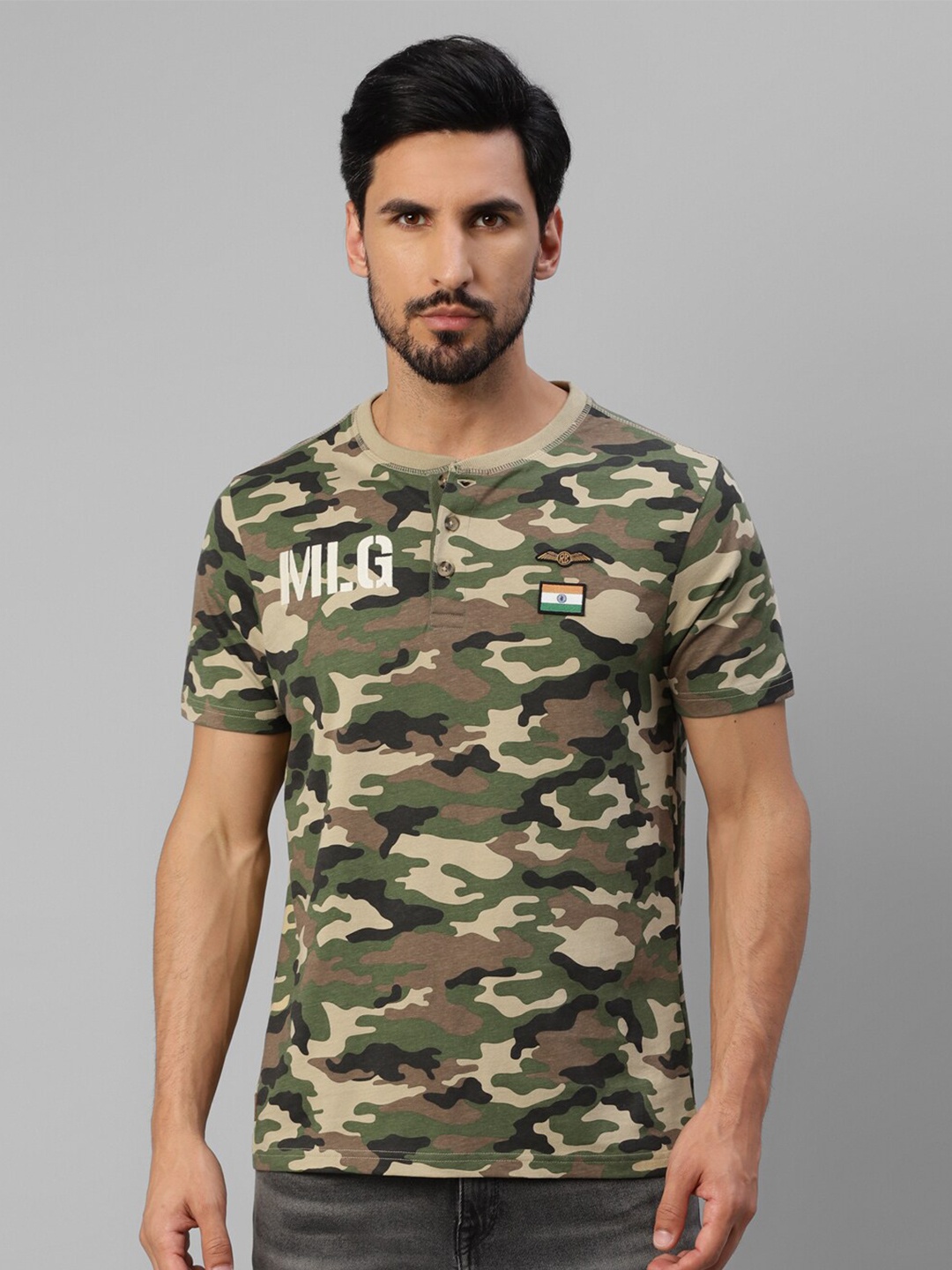 

Royal Enfield Camouflage Printed Regular Fit Pure Cotton Casual T-shirt, Olive