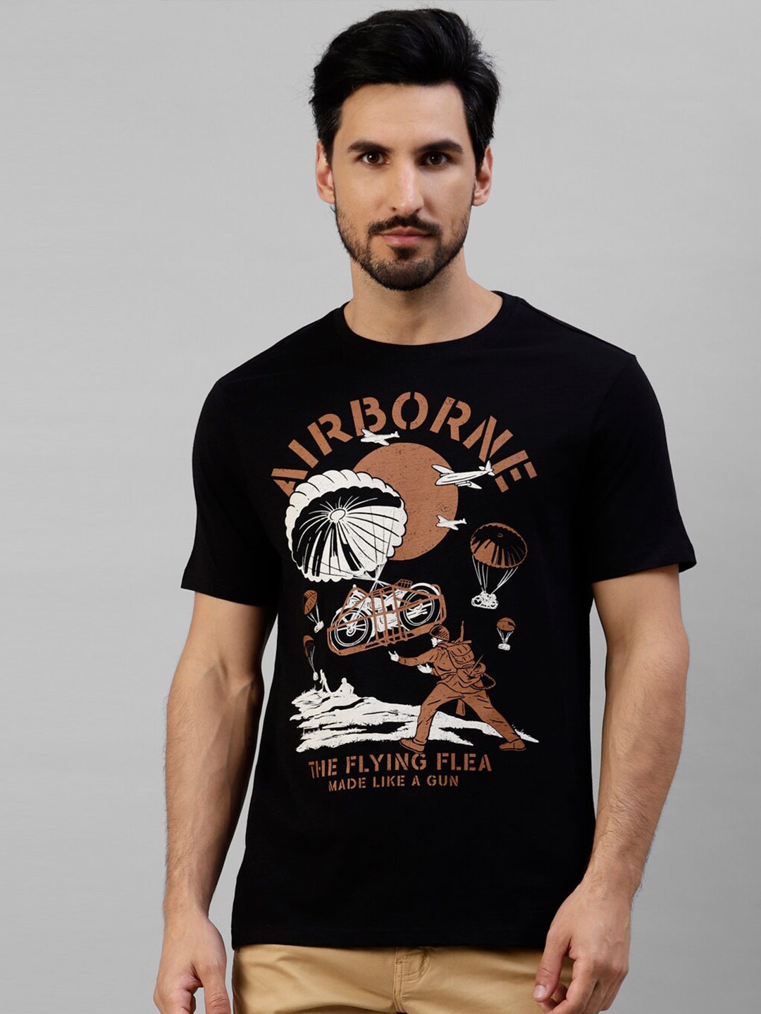 

Royal Enfield Typography Printed Round Neck Regular Fit Cotton T-Shirt, Black