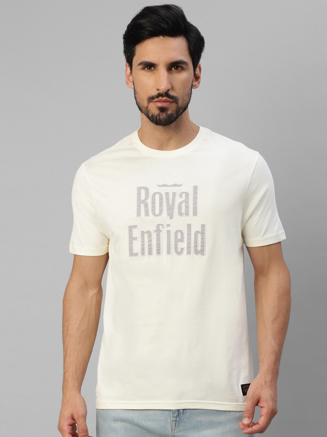 Royal Enfield Typography Printed Cotton T-shirt, Off white