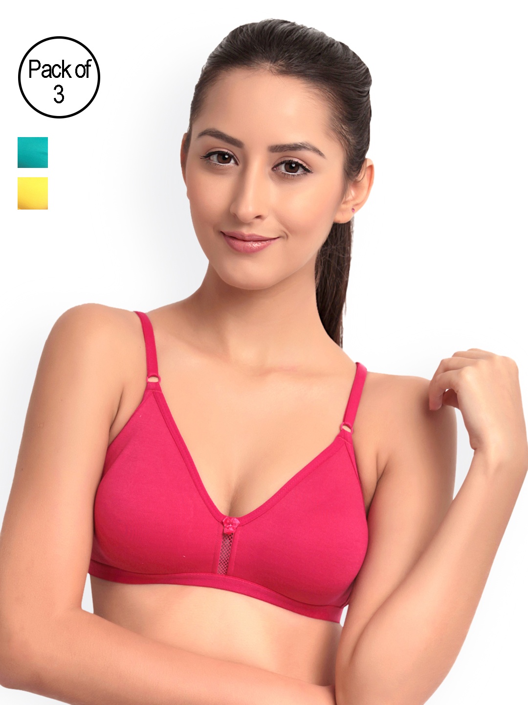 

Floret Pack of 3 Full-Coverage Bras, Magenta