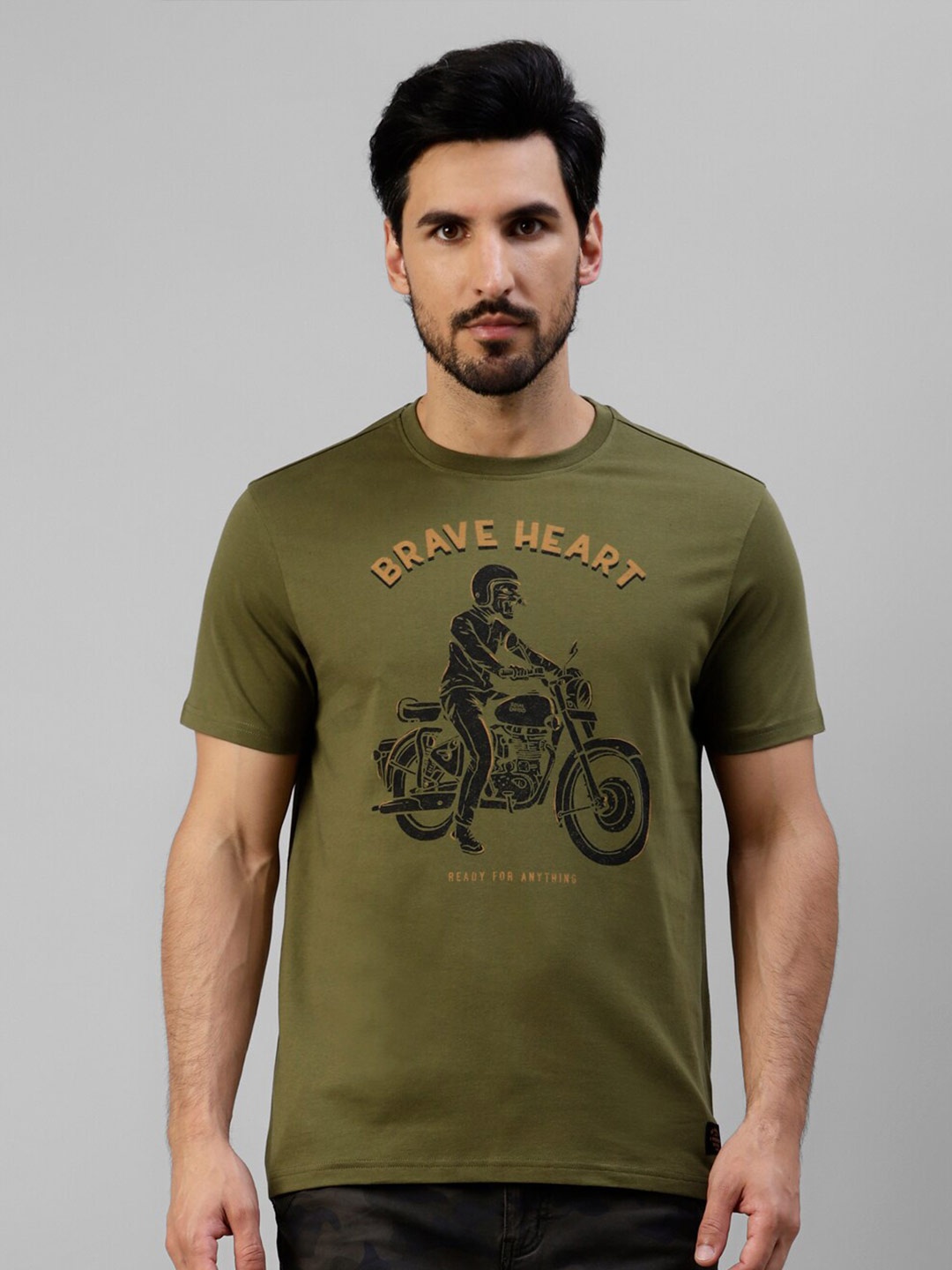 

Royal Enfield Printed Cotton T-shirt, Olive