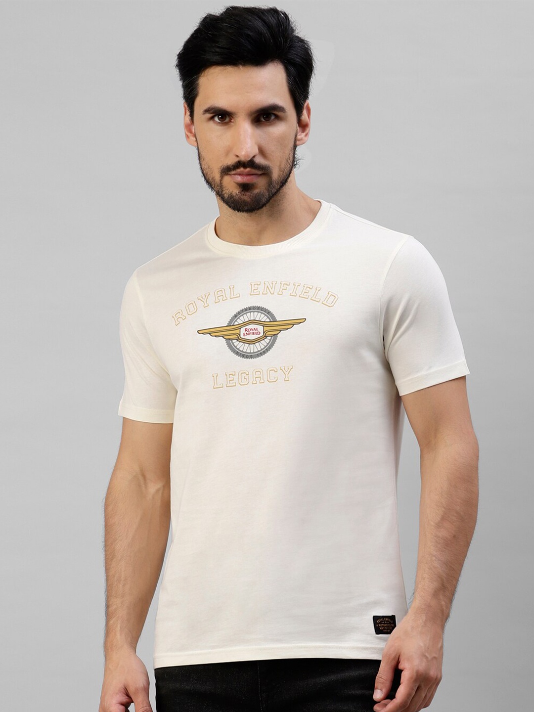 

Royal Enfield Typography Printed Cotton T-shirt, Off white