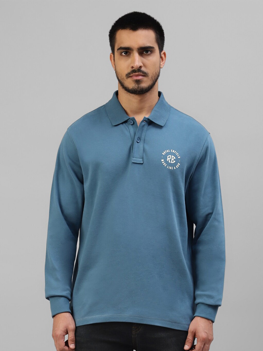 

Royal Enfield Polo Collar Cotton T-shirt, Blue