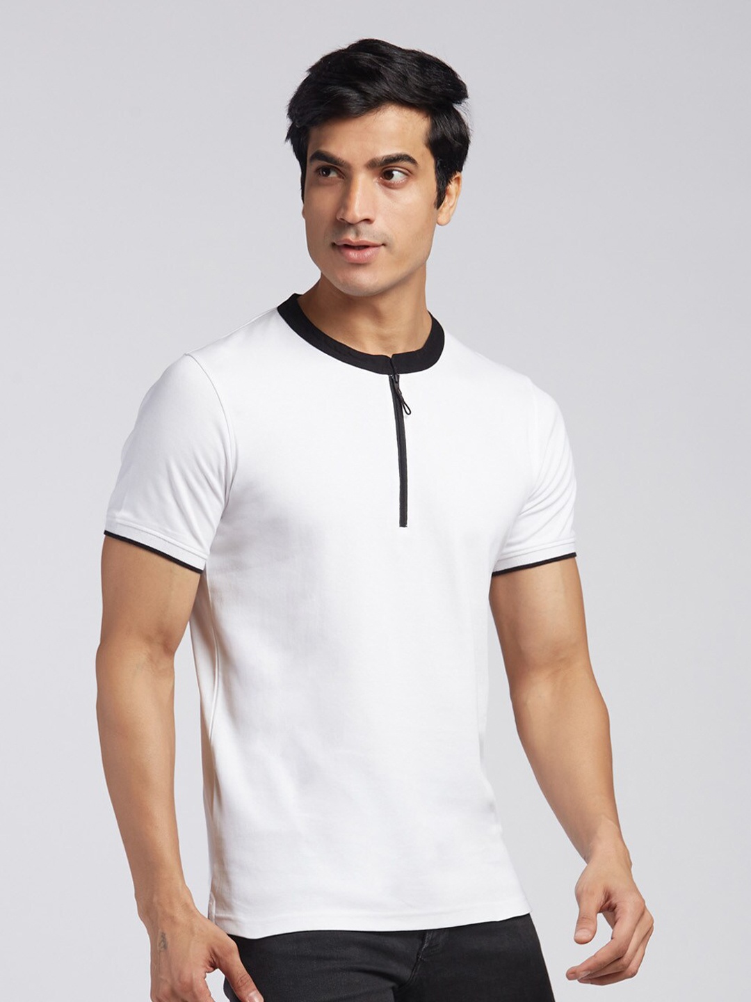 

KINGDOM OF WHITE Henley Neck Short Sleeve Pure Cotton Regular T-shirt