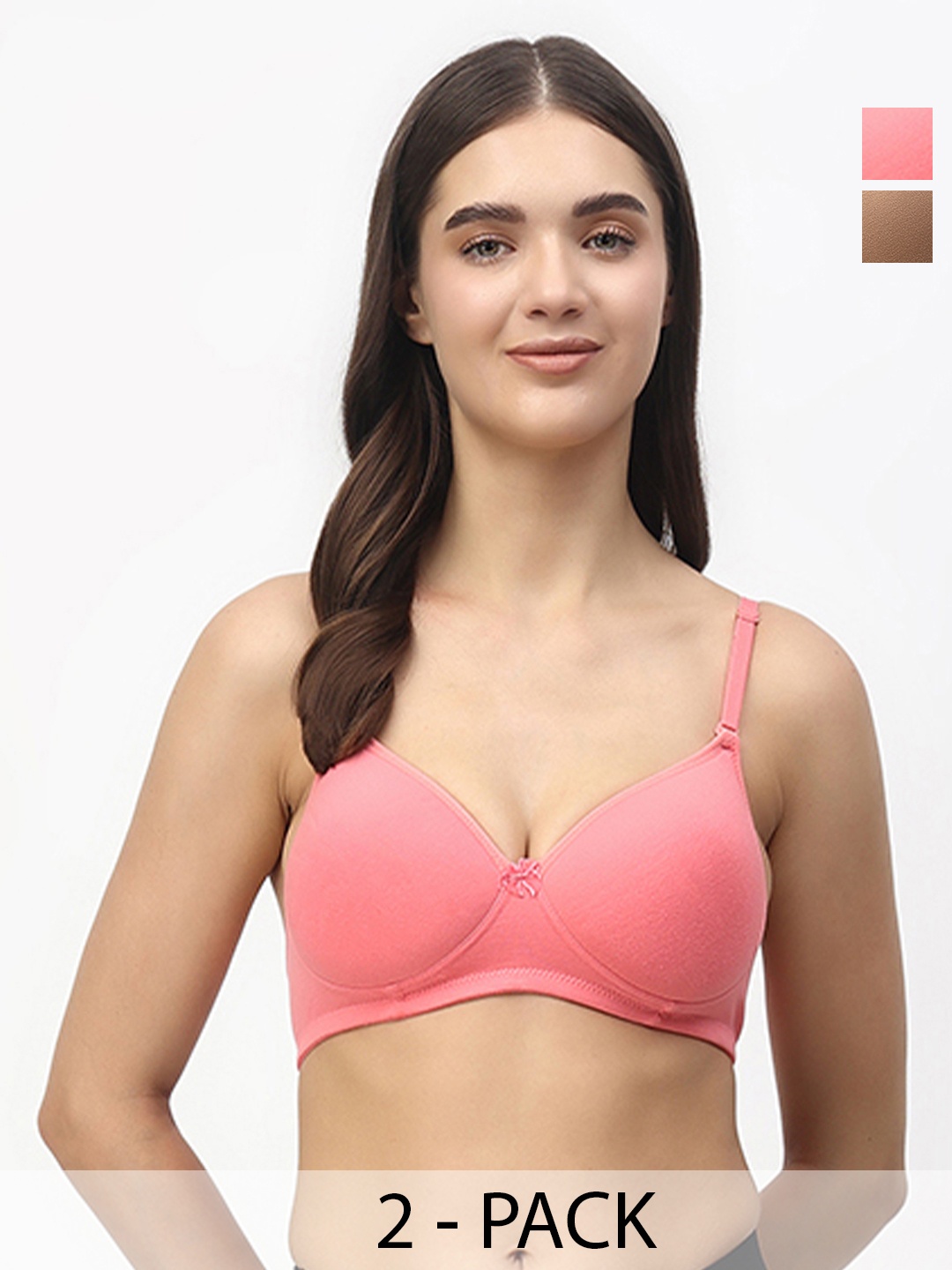 

Floret Pack of 2 Heavily Padded Medium-Coverage Non-Wired Seamless Push-Up Bra, Pink